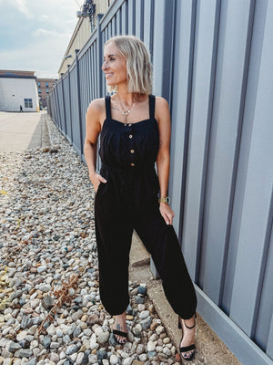 Jessie Button Textured Drawstring Jumpsuit - The Rack Boutique ⚡️