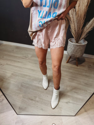 Kaiya Elastic Waist Mid Rise Lace Trim Shorts - The Rack Boutique ⚡️