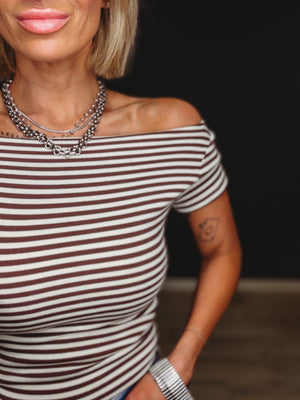 Kate Stripe Fitted Brown Stripe Top - The Rack Boutique ⚡️