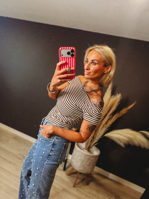 Kate Stripe Fitted Brown Stripe Top - The Rack Boutique ⚡️