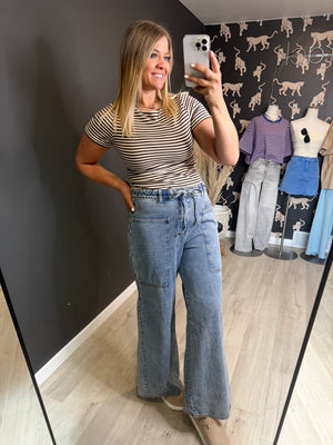 Kate Stripe Fitted Brown Stripe Top - The Rack Boutique ⚡️