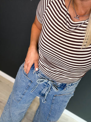 Kate Stripe Fitted Brown Stripe Top - The Rack Boutique ⚡️