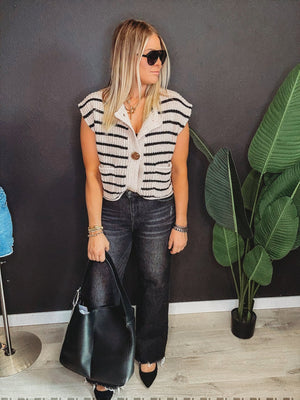 Kathleen Striped Sweater Sweater Vest Top - The Rack Boutique ⚡️