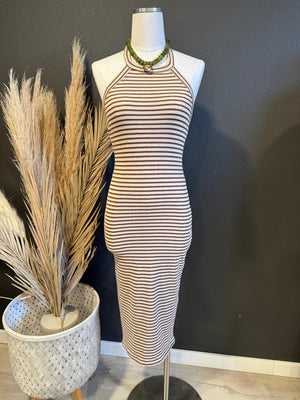 Kipp Brown Striped Halter Top Dress - The Rack Boutique ⚡️