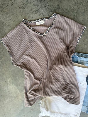Lenny V Neck Leopard Trim Top - The Rack Boutique ⚡️