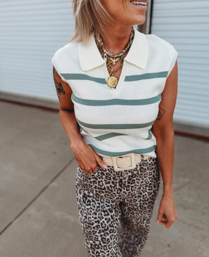Maive Striped Collar Top - The Rack Boutique ⚡️