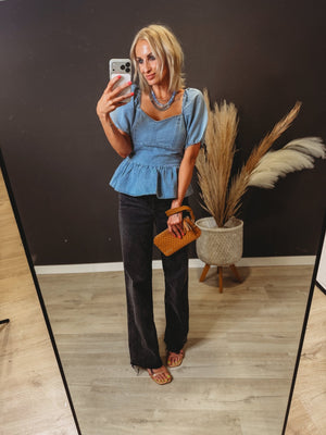 Mila Denim Babydoll Peplum Top - The Rack Boutique ⚡️