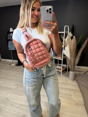 Nevaeh Nylon Quilted Sling Bag [ Rose ] - The Rack Boutique ⚡️