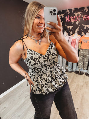 Oregon Cream Floral Tie - Strap Balloon Tank - The Rack Boutique ⚡️