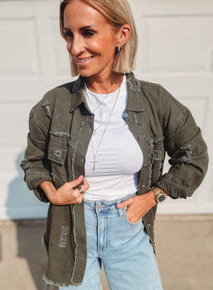 Paityn Denim Jacket [ Olive ] - The Rack Boutique ⚡️
