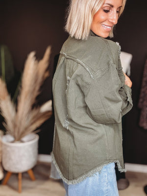 Paityn Denim Jacket [ Olive ] - The Rack Boutique ⚡️