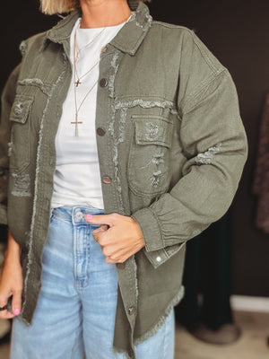 Paityn Denim Jacket [ Olive ] - The Rack Boutique ⚡️