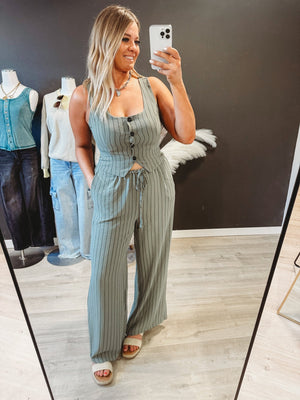 Pinstripe Button Vest & Pants Set [ 2 colors ] - The Rack Boutique ⚡️