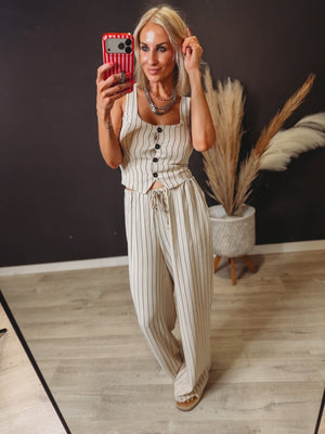 Pinstripe Button Vest & Pants Set [ 2 colors ] - The Rack Boutique ⚡️