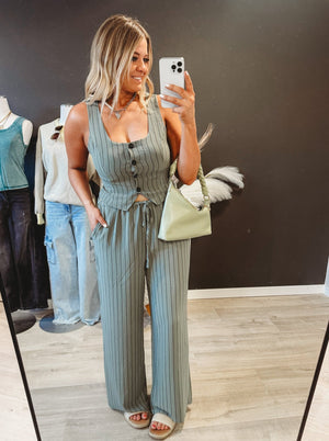 Pinstripe Button Vest & Pants Set [ 2 colors ] - The Rack Boutique ⚡️