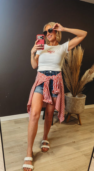 Red Rally Striped Button Up - The Rack Boutique ⚡️