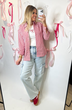 Red Rally Striped Button Up - The Rack Boutique ⚡️