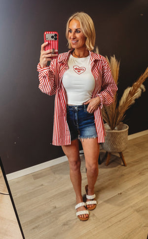 Red Rally Striped Button Up - The Rack Boutique ⚡️