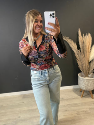 Reese Floral Spilt Cuff Raglan Top - The Rack Boutique ⚡️