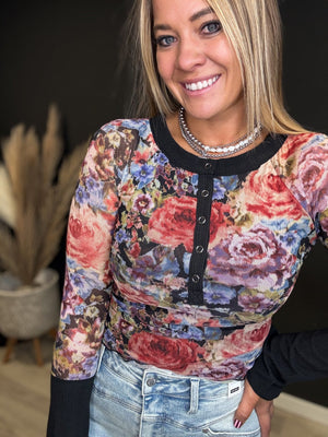 Reese Floral Spilt Cuff Raglan Top - The Rack Boutique ⚡️