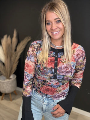 Reese Floral Spilt Cuff Raglan Top - The Rack Boutique ⚡️