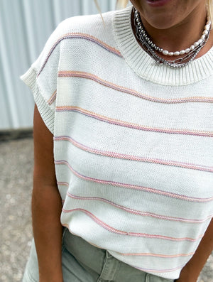 Serge Rainbow Striped Cap Sleeve Sweater - The Rack Boutique ⚡️