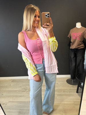 Sherbet Multi Colored Striped Button Down Top - The Rack Boutique ⚡️