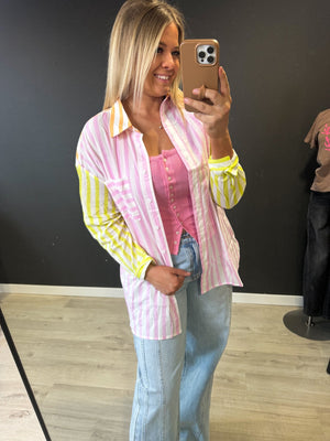 Sherbet Multi Colored Striped Button Down Top - The Rack Boutique ⚡️