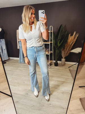 Studded Glory Cinched Tie Top [ 2 colors ] - The Rack Boutique ⚡️