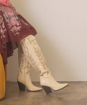 The Bronco Off White | Knee High Cowboy Western Boot - The Rack Boutique ⚡️
