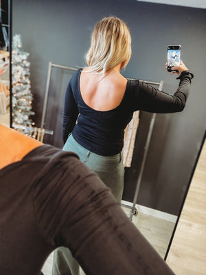 The Deep Cut Back Long Sleeve Top [ 2 colors ] - The Rack Boutique ⚡️