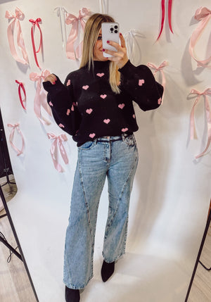 The Drew Heart Print Mock Sweater - The Rack Boutique ⚡️