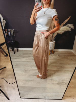 The Ellery Satin Wide Leg Pants [ Rose ] - The Rack Boutique ⚡️