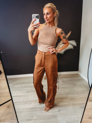 The Ember Satin Cargo Pants [ Brown ] - The Rack Boutique ⚡️