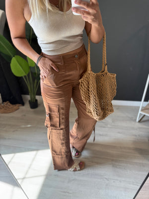 The Ember Satin Cargo Pants [ Brown ] - The Rack Boutique ⚡️