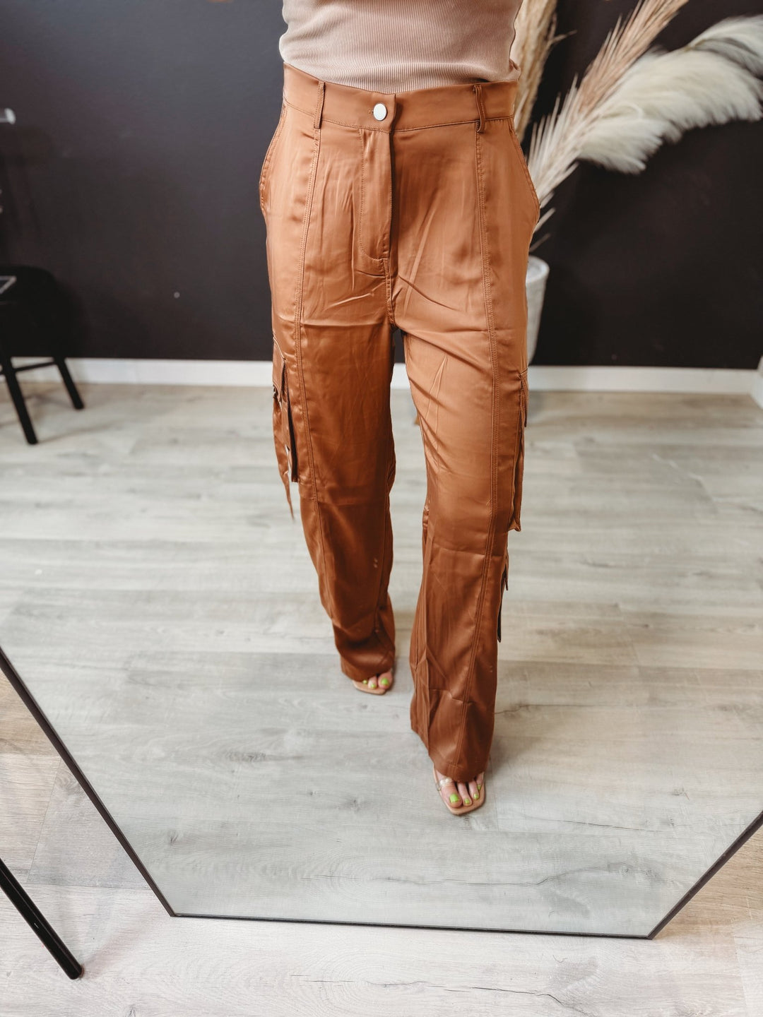 The Ember Satin Cargo Pants [ Brown ] - The Rack Boutique ⚡️