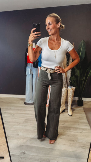 The Long Live Wide Leg Denim [ Olive ] - The Rack Boutique ⚡️