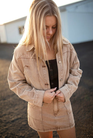 The Lumee Camel Denim Cropped Jacket - The Rack Boutique ⚡️
