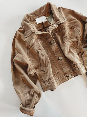 The Lumee Camel Denim Cropped Jacket - The Rack Boutique ⚡️