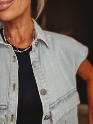 The Shanda Cap Sleeve Denim Top - The Rack Boutique ⚡️