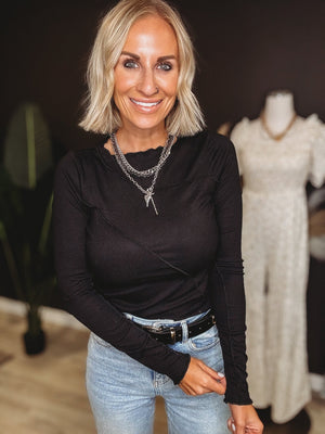 The State Of Mind Black Stitched Long Sleeve Top [ Black ] - The Rack Boutique ⚡️