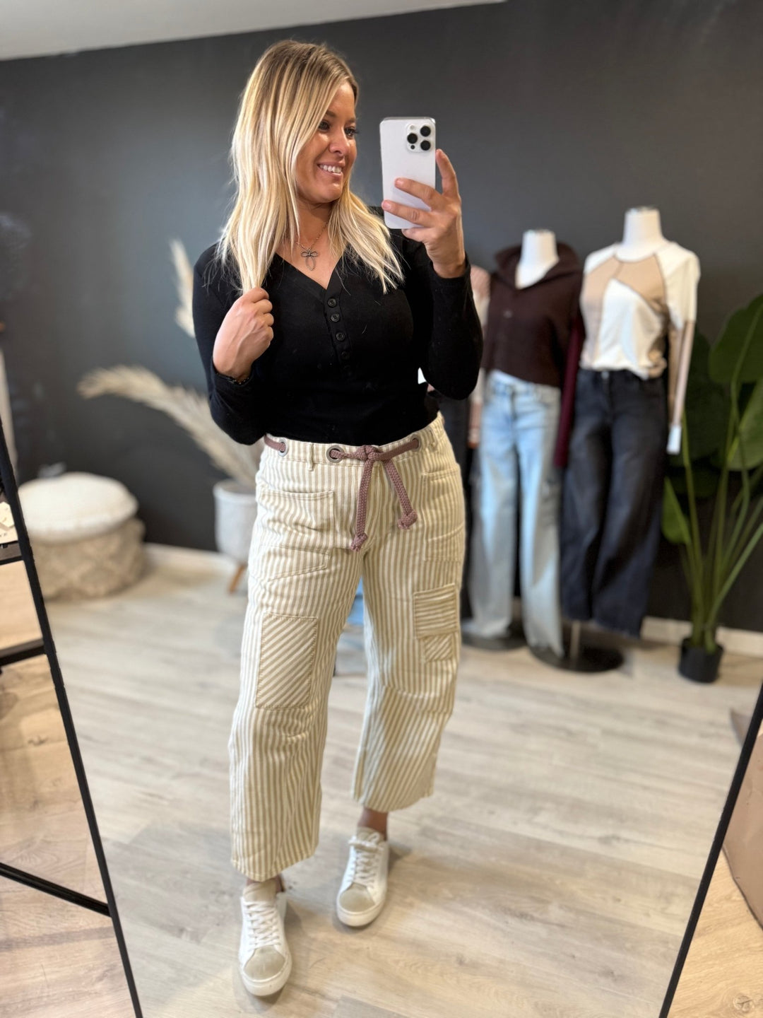 The Striped Twill Rope Tie Barrel Jeans [ Oat ] - The Rack Boutique ⚡️