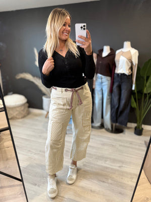 The Striped Twill Rope Tie Barrel Jeans [ Oat ] - The Rack Boutique ⚡️