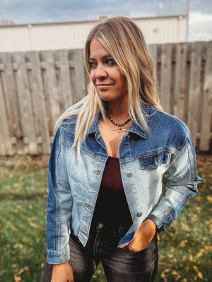 Two Tone Ombre Denim Cropped Jacket - The Rack Boutique ⚡️