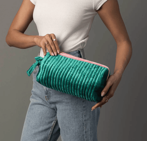 Velvet Ribbed Zip Pouch [ 3 colors ] - The Rack Boutique ⚡️